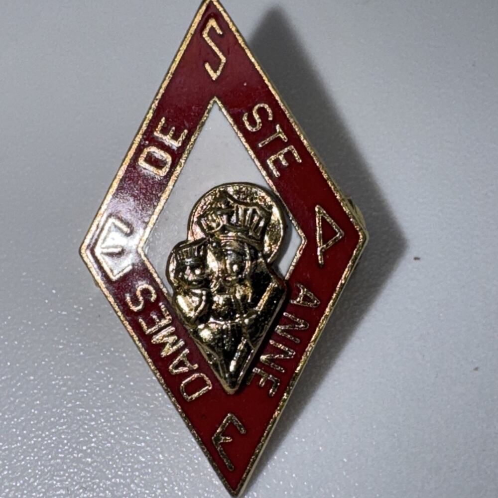 Vintage Dames of Saint Anne Red Enamel Lapel Pin Brooch Gold Tone
